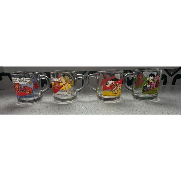 Vintage Set of 4 1978 McDonalds Garfield Odie Glass Coffee Mugs Cups Jim Davis - Picture 1 of 9
